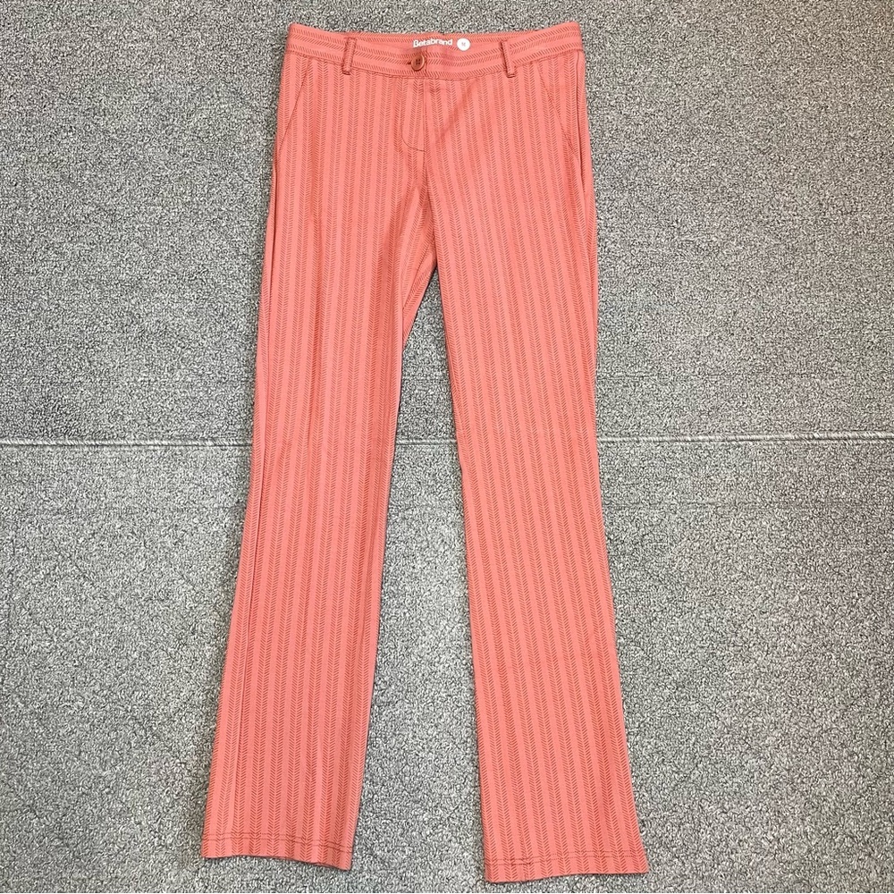Betabrand Bootcut Patterned Pants Womens Size Medium Orange Stretch Yoga Casual